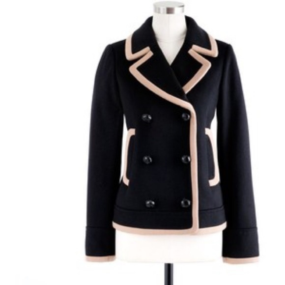 J. Crew Jackets & Blazers - J-Crew black pea coat with camel trim. 100% wool
